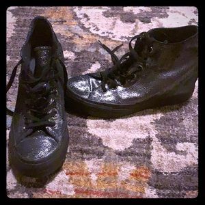 Metallic silver black wedge converse 39